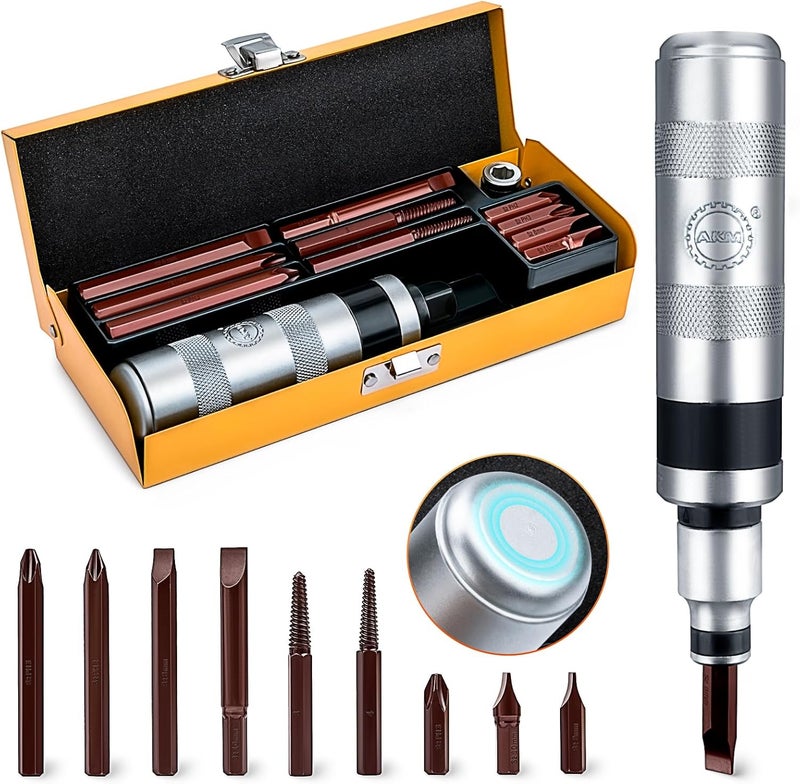 AKM 1/2" Hand Manual Reversible Impact Driver Set Extractor-12 PCS Impact Screwdriver S2 Steel Much More Durable Disengage Rusted Fasteners or Frozen Bolts - Image 1